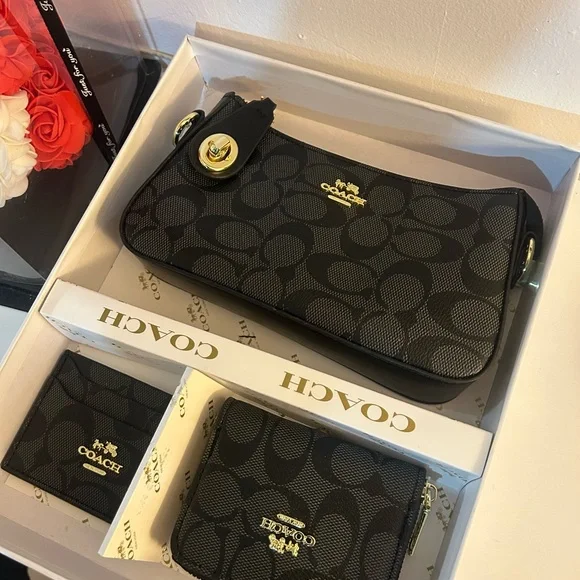 Coach Black Signature Mini Shoulder Bag with Gold Accents - Picture 9 of 14